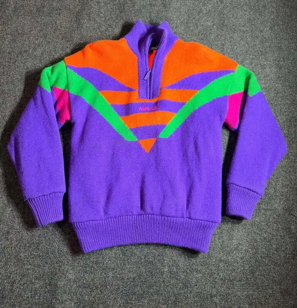 Vintage Nevica 90s Neon Colorblock 1/4 Zip Wool Ski Sweater Size S